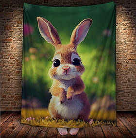 Плед з 3D принтом Зайчик в зимовому казковому лісі Символ 2023 150х200 см.