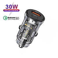 Автомобільний зарядний пристрій Usams Quick Charge 3.0 + Type-C/PD 30 W 2xPorts Black (US-CC164)