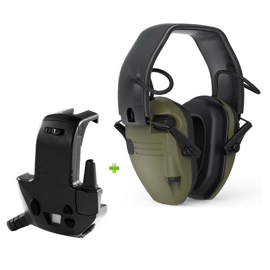 Активні Навушники стрільці Tactical Force Slim Green + Гарнітура до рації Walkie Talkie