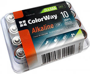 Батарейки AAA  Colorway Alkaline Power (24шт/уп) лужні, plastic box (CW-BALR03-24PB) (код 131623)