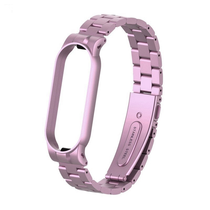 Ремінець для фітнес-браслета Xiaomi Mi Band 5 і 6 металевий рожевий, фото 1