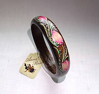 Деревянный браслет коричневый ручной работы "Розовые Тюльпанчики"