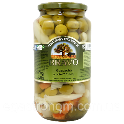 Оливки з кісточкою гаспачо Браво Bravo gazpacha 1000/550g 6шт/ящ (Код: 00-00013019)