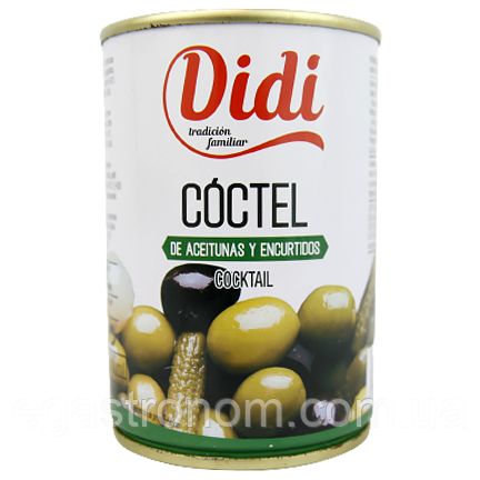 Оливки з кісточкою з солоними огірками Діді Didi coctel ж/б 120/280g 12шт/ящ (Код: 00-00013020)