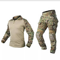 Тактический костюм армейский ВСУ Multicam ripstop мультикам, рубашка убакс, брюки спандекс с наколенниками