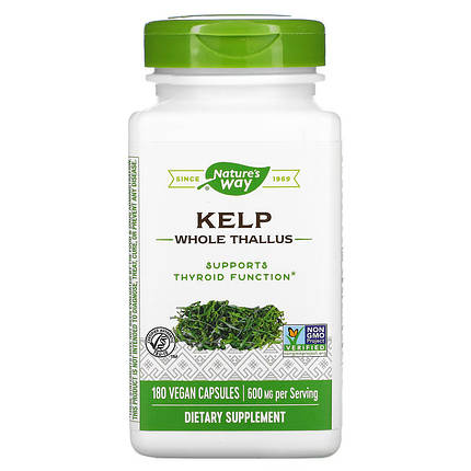 Вітаміни для щитоподібної залози Nature's Way, Kelp 600 mg 180 Veg Caps, фото 1