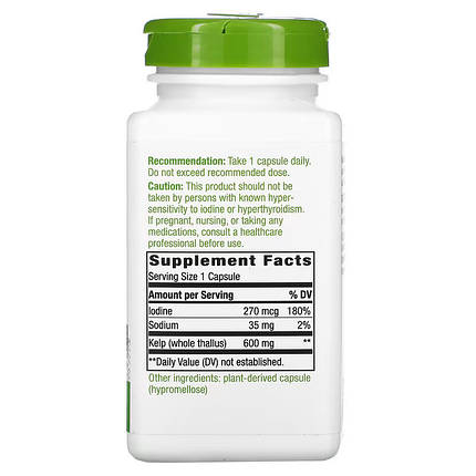 Вітаміни для щитоподібної залози Nature's Way, Kelp 600 mg 180 Veg Caps, фото 2