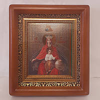 Икона Державная Пресвятая Богородица, лик 10х12 см, в коричневом деревянном киоте