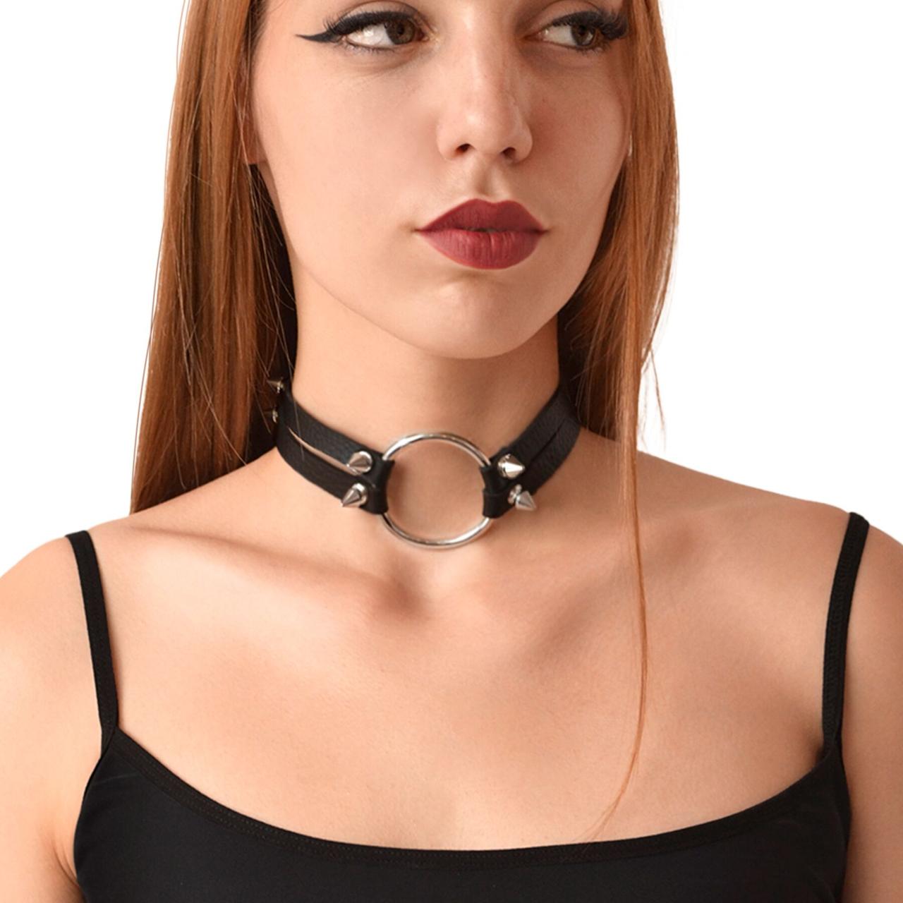 Чокер кільце із шипами з натуральної шкіри Art of Sex — Ruby, Чорний | Puls69, фото 1