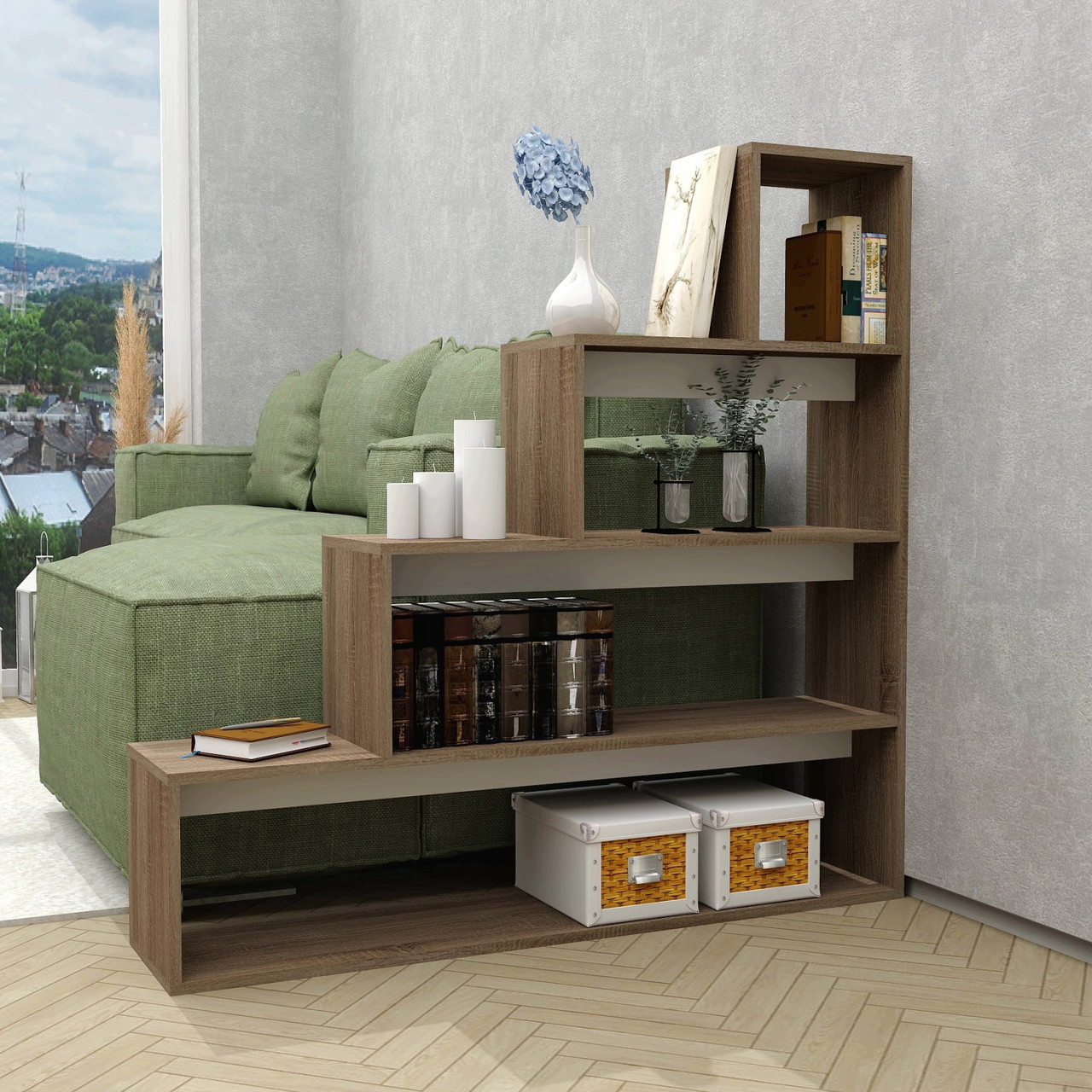 Сучасний книжковий стелаж FLASHNIKA D13 (1200мм x 270мм x 1200мм), фото 1
