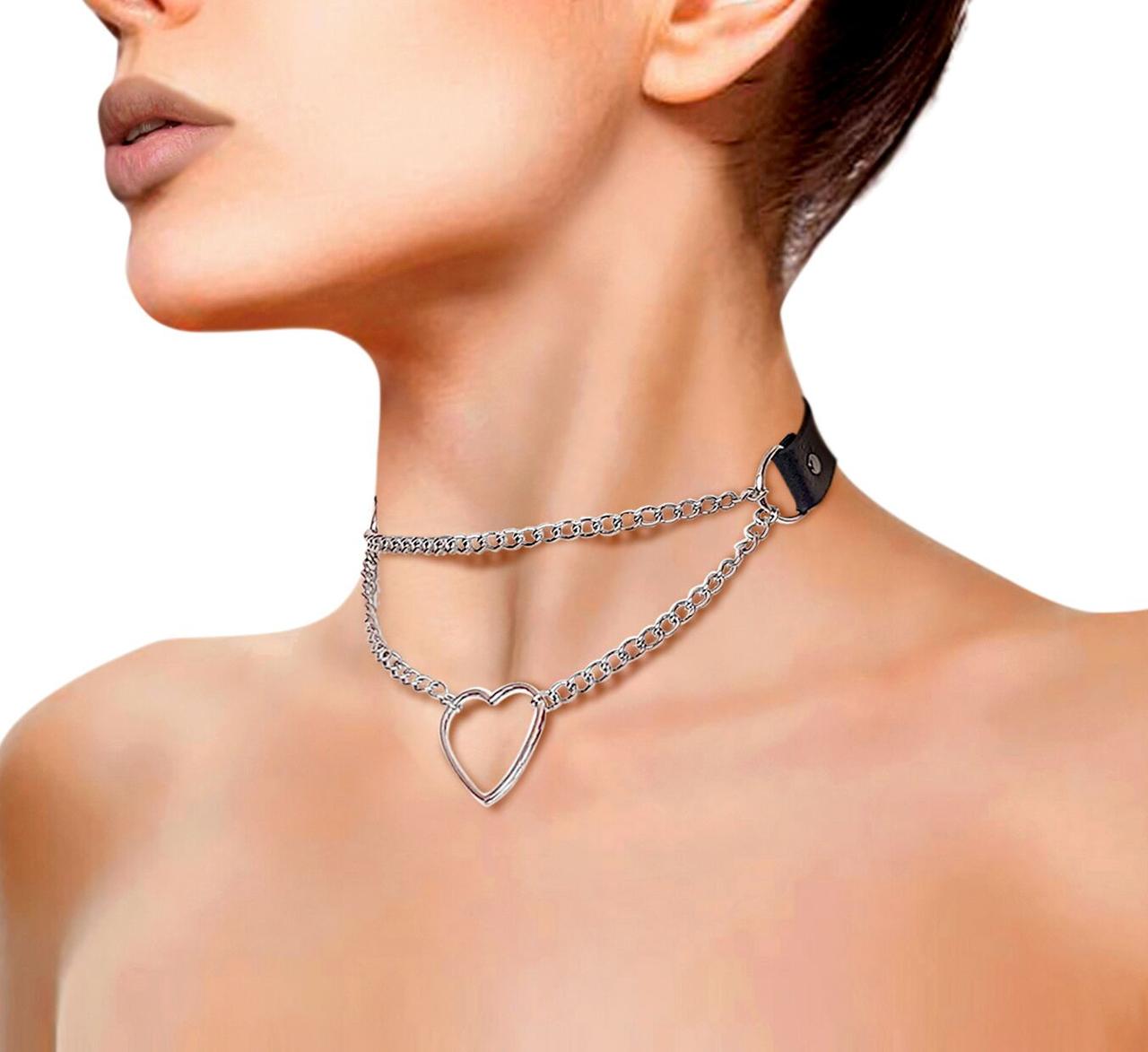 Чокер на шию Серце Art of Sex — Paris, з натуральної шкіри, Чорний | Puls69, фото 1