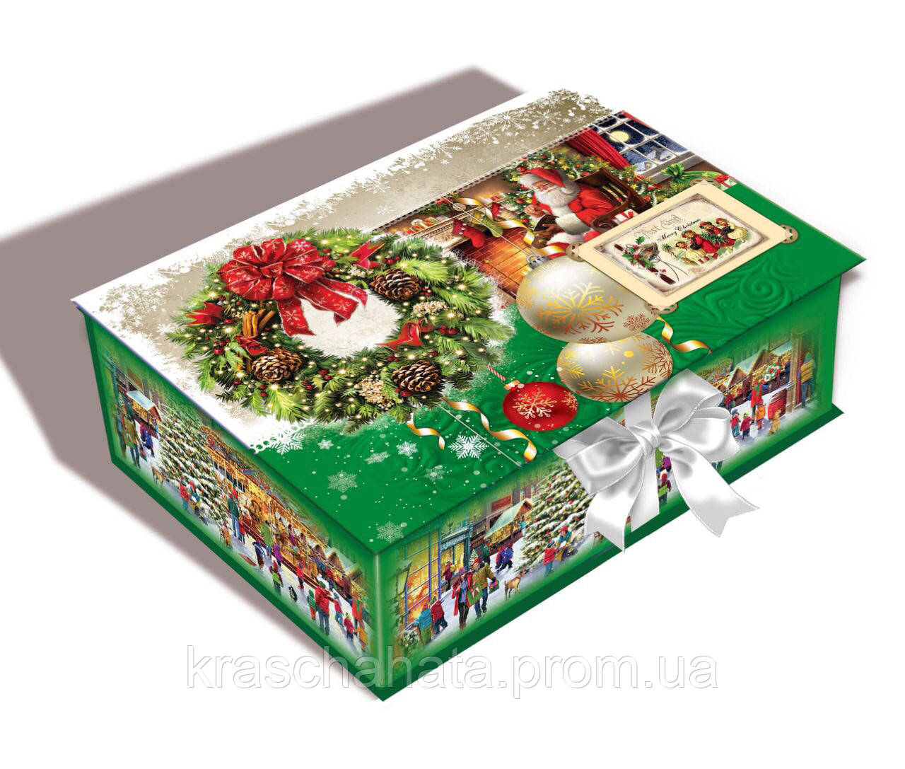 Новорічна упаковка для цукерок, Тигрень Санта, Різдвяна шкатулка з стрічкою, 1000 грамів