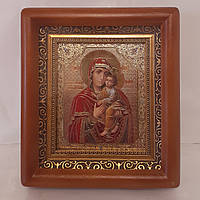 Икона Киево - братская Пресвятая Богородица, лик 10х12 см, в коричневом деревянном киоте