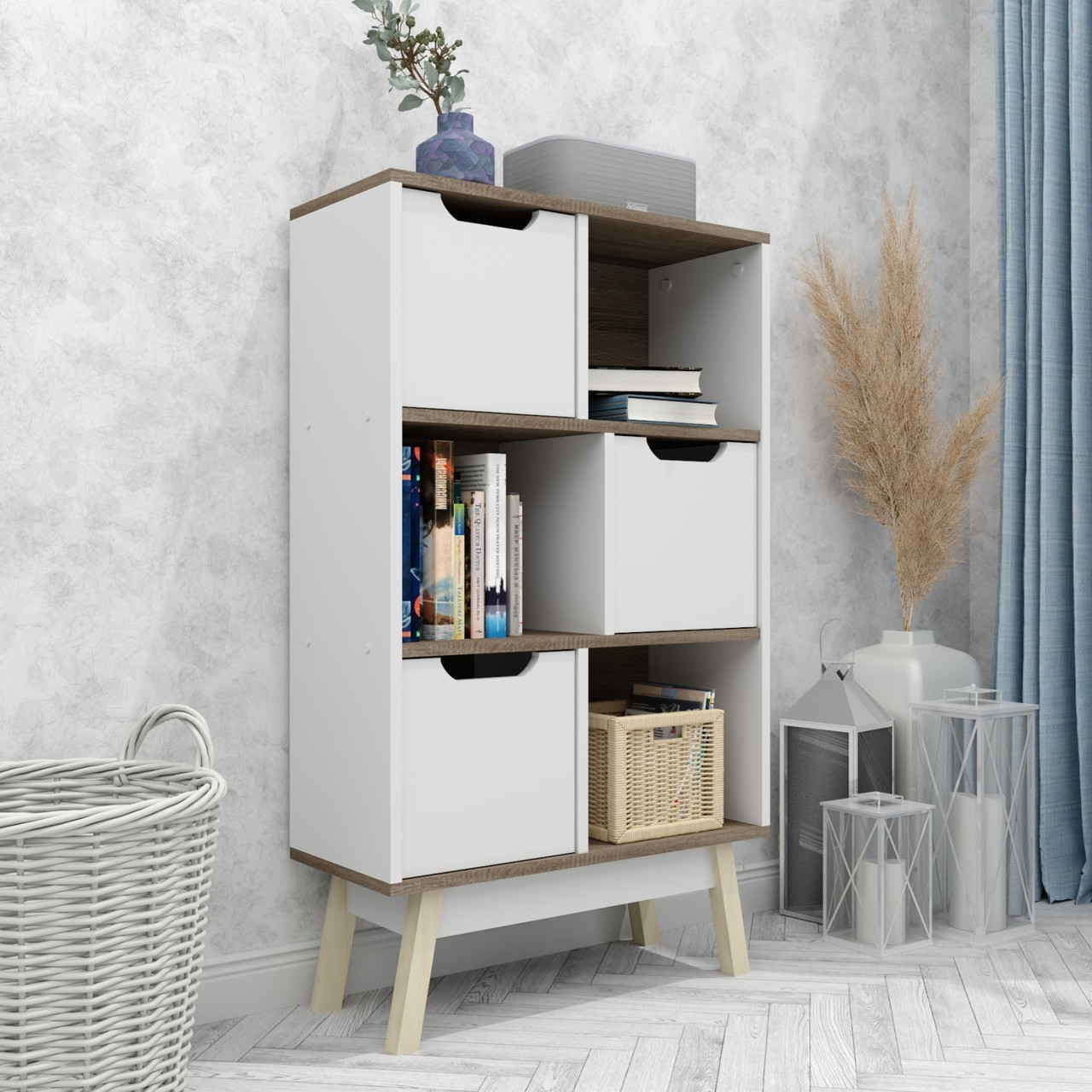 Сучасна книжкова шафа стелаж з дверцятами FLASHNIKA W17 (635мм x 270мм x 1075мм)