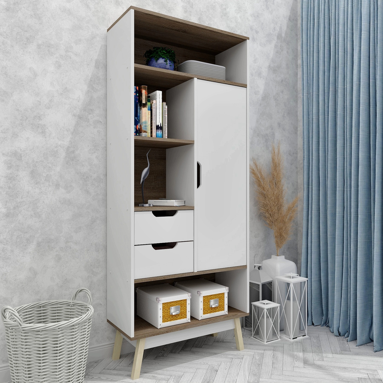 Сучасна книжкова шафа стелаж з дверками FLASHNIKA W28 (735мм x 330мм x 1800мм)