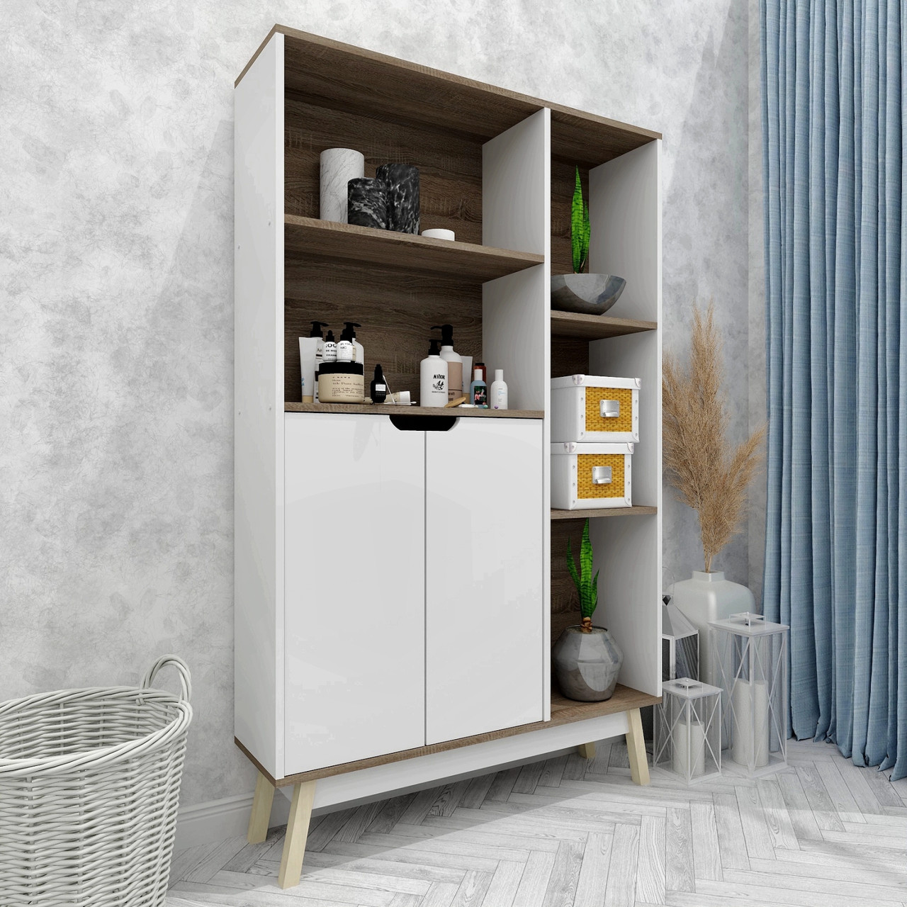 Сучасна книжкова шафа стелаж з дверцятами FLASHNIKA W19 (980мм x 270мм x 1600мм)