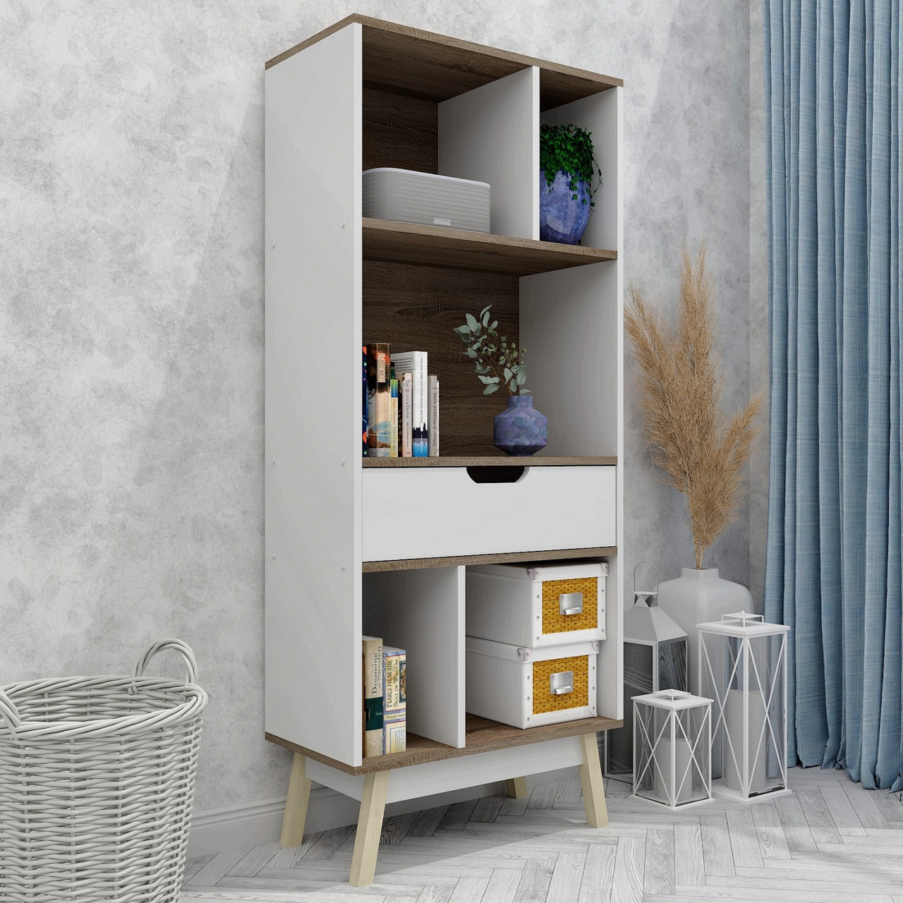 Сучасна книжкова шафа стелаж FLASHNIKA W25 (635мм x 330мм x 1500мм), фото 1