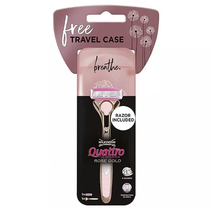 Станок для гоління жіночий Wilkinson Quattro Rose Gold Travel case 1 шт багаторазовий пластиковий бритва жіноча