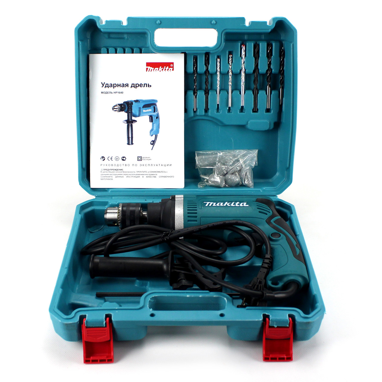 Ударний дриль Makita HP1630 (710 Вт, 0-3200 об./мін.) з набором свердел, біт, каменів. Ударний дриль Макіта