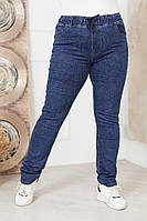 Жіночі джинси зима великого розміру синього кольору тканина джинс-стрейч (байка) розміри 52,54,56,58,60