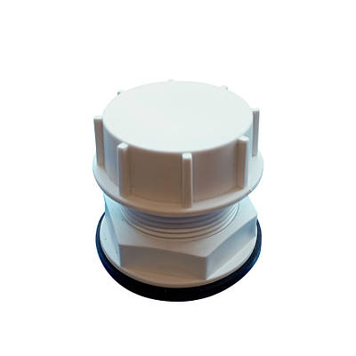 Врізка в бак 1 1/2" (47 мм), пластикова, біла. Врізка для бочки, резервуару, ємності. Штуцер врізка в бак