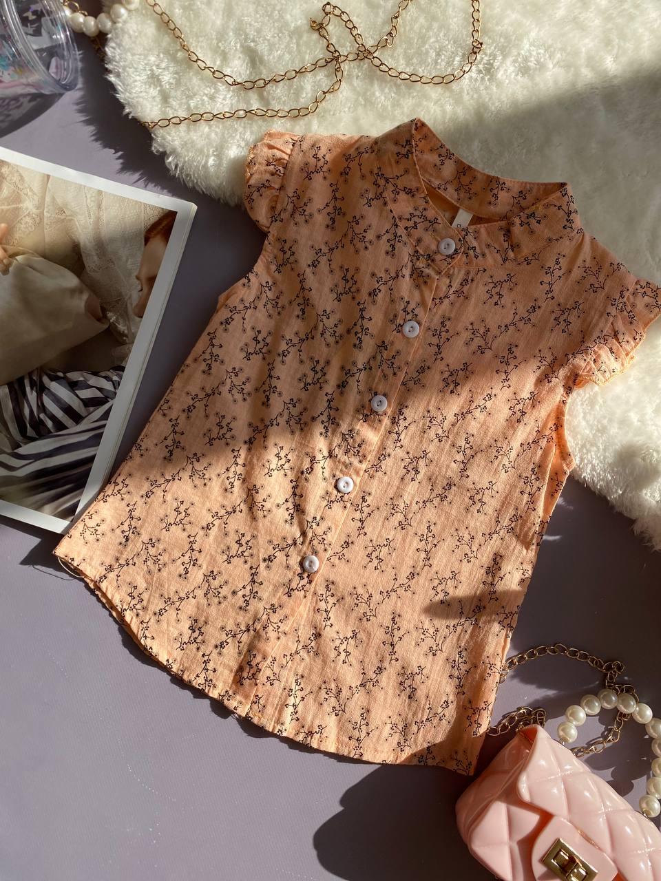 Літня блузка з коротким рукавом на гілочки Персикова 95004, Персиковий, Для дівчаток, Літо, 110, фото 1