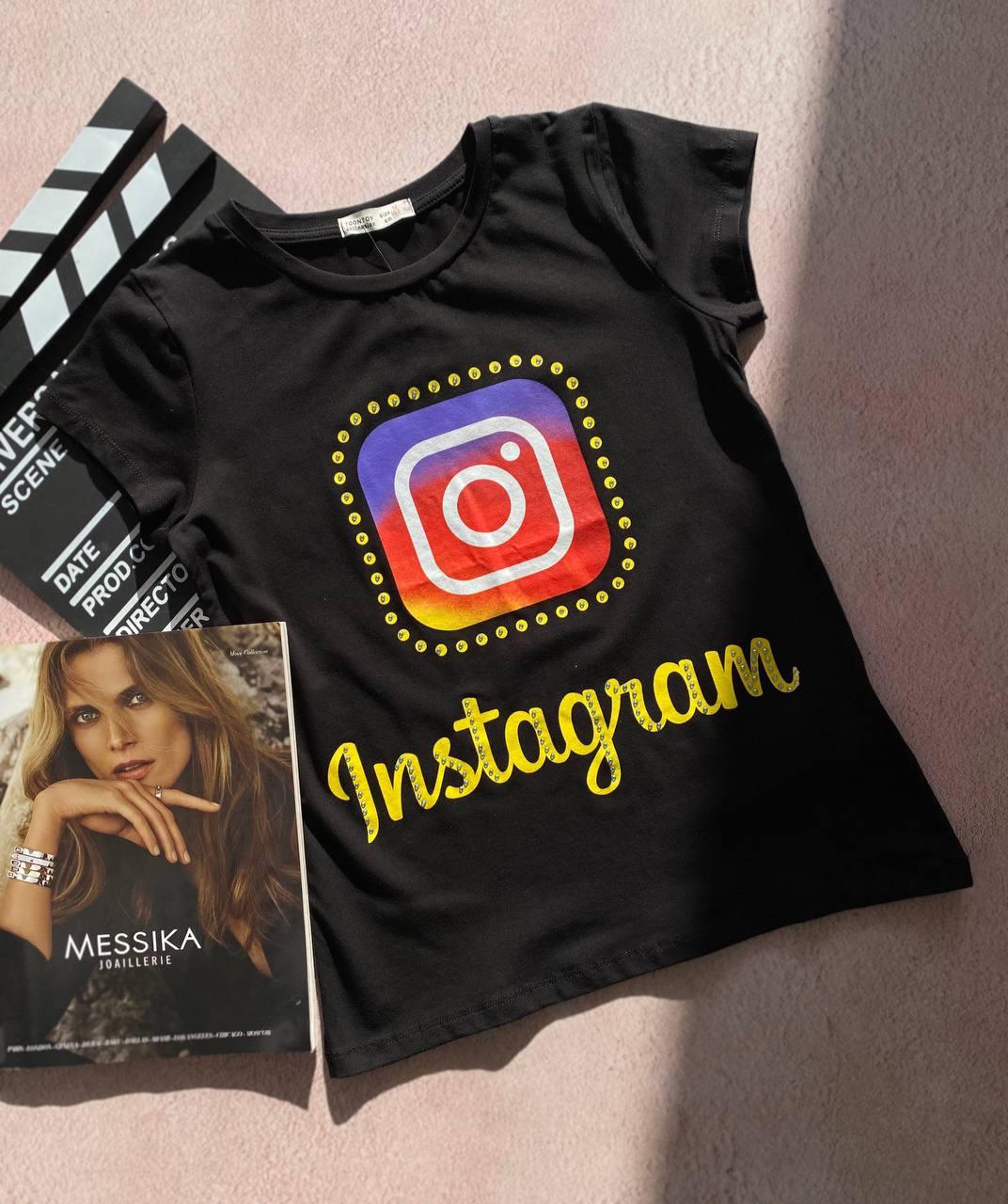 Футболка для дівчинки з принтом Instagram Чорна 11098, Toontoy, Жовтий, Для дівчаток, Літо, 152, фото 1