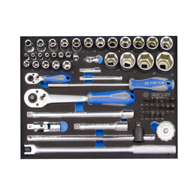 Набір торцевих головок 1/2" і 1/4" головки, тріскачка. 60 предметів (EVA ложемент) King Tony 9-7560MRV01, фото 1