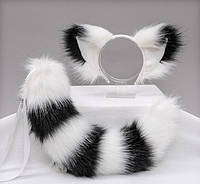 Набор: ободок ушки и хвост котик черный в полоску, костюм квадробика, аниме, косплей