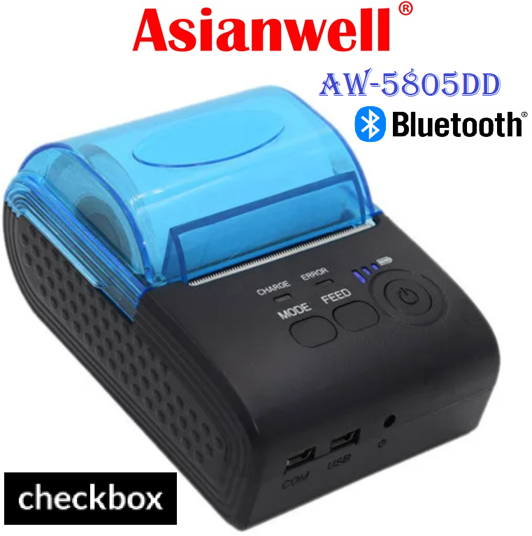 Чековий принтер мобільний Asianwell 5805DD на акумуляторі Bluetooth+USB 58мм, без обрізу, чорний