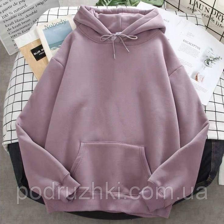 Однотонна тепла кофта худі стиль OverSize Тканина тринитка на флісі Розмір 42-46,46-50,50-54,54-58
