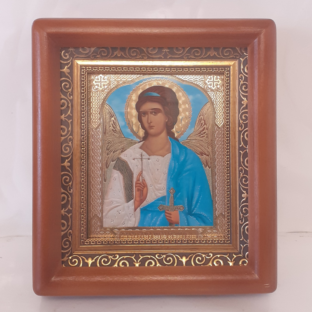 Ікона Ангела Охоронця, лик 10х12 см, в коричневому дерев'яному кіоті