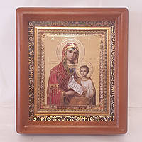 Ікона Вгамуй моя печалі Пресвята Богородиця, лик 10х12 см, в коричневому дерев'яному кіоті