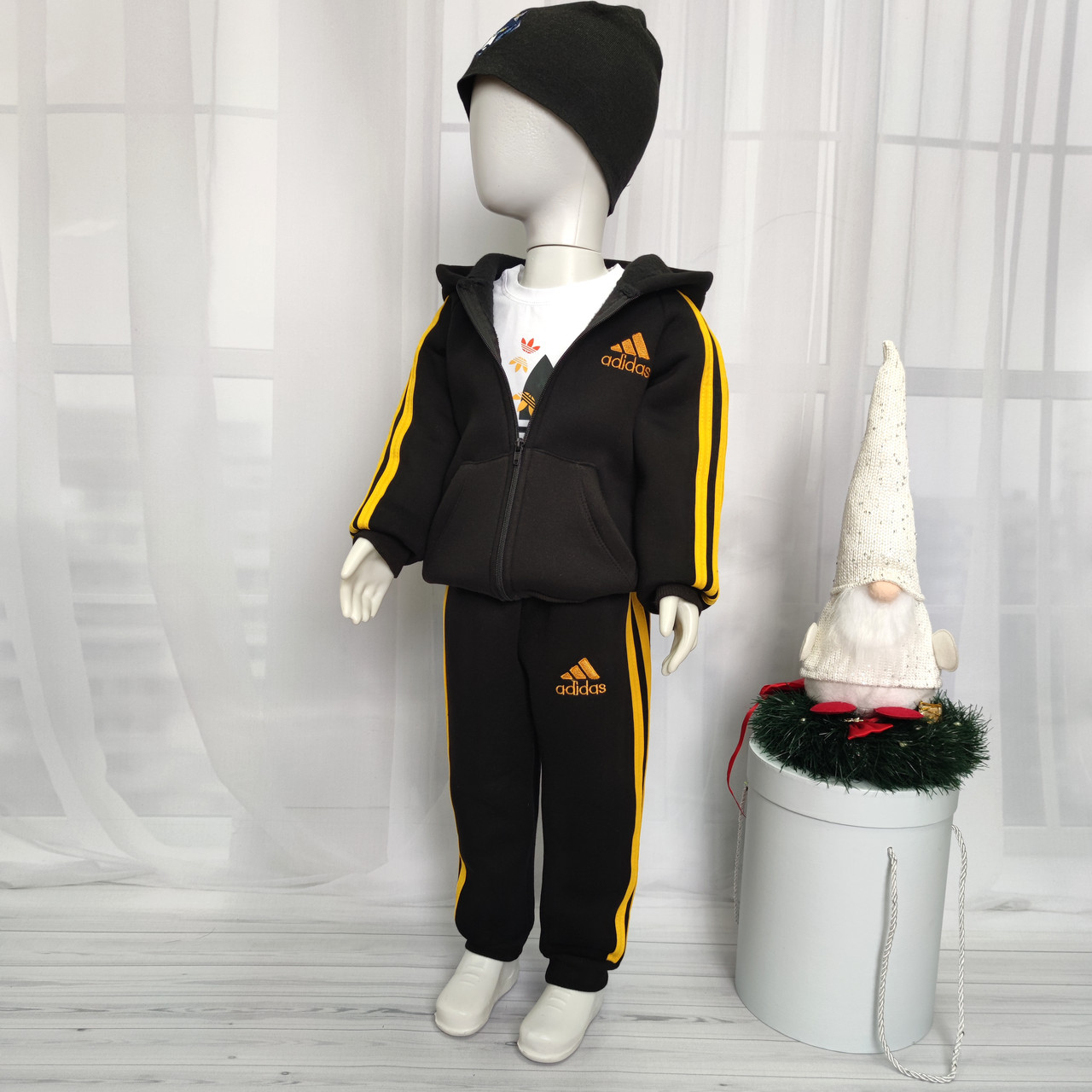 Дитячий чорний флісовий спортивний костюм Adidas 104