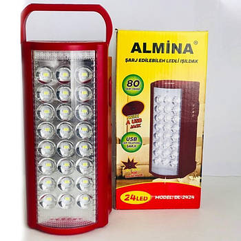 Ліхтар переносний світлодіодний Almina DL-2424 з Power Bank Червоний / Акумуляторний ліхтар кемпінговий