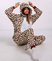 Женский домашний комбинезон пижама теплый, махровый кигуруми костюм для взрослых леопардовый М