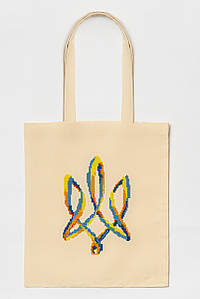 Повсякденна еко-сумка з вишивкою "Тризуб" у бежевому кольорі
