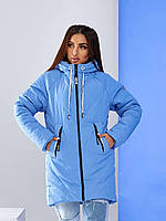 Стильная, свободная женская куртка-парка арт.1010/1 непромокаемая плащевка голубого цвета/голубой