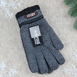 Рукавички чоловічі вовняні з начосом подвійні Sport осінь-зима розмір М-L темно-сірий