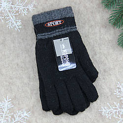 Рукавички чоловічі вовняні з начосом подвійні Sport осінь-зима розмір М-L чорний