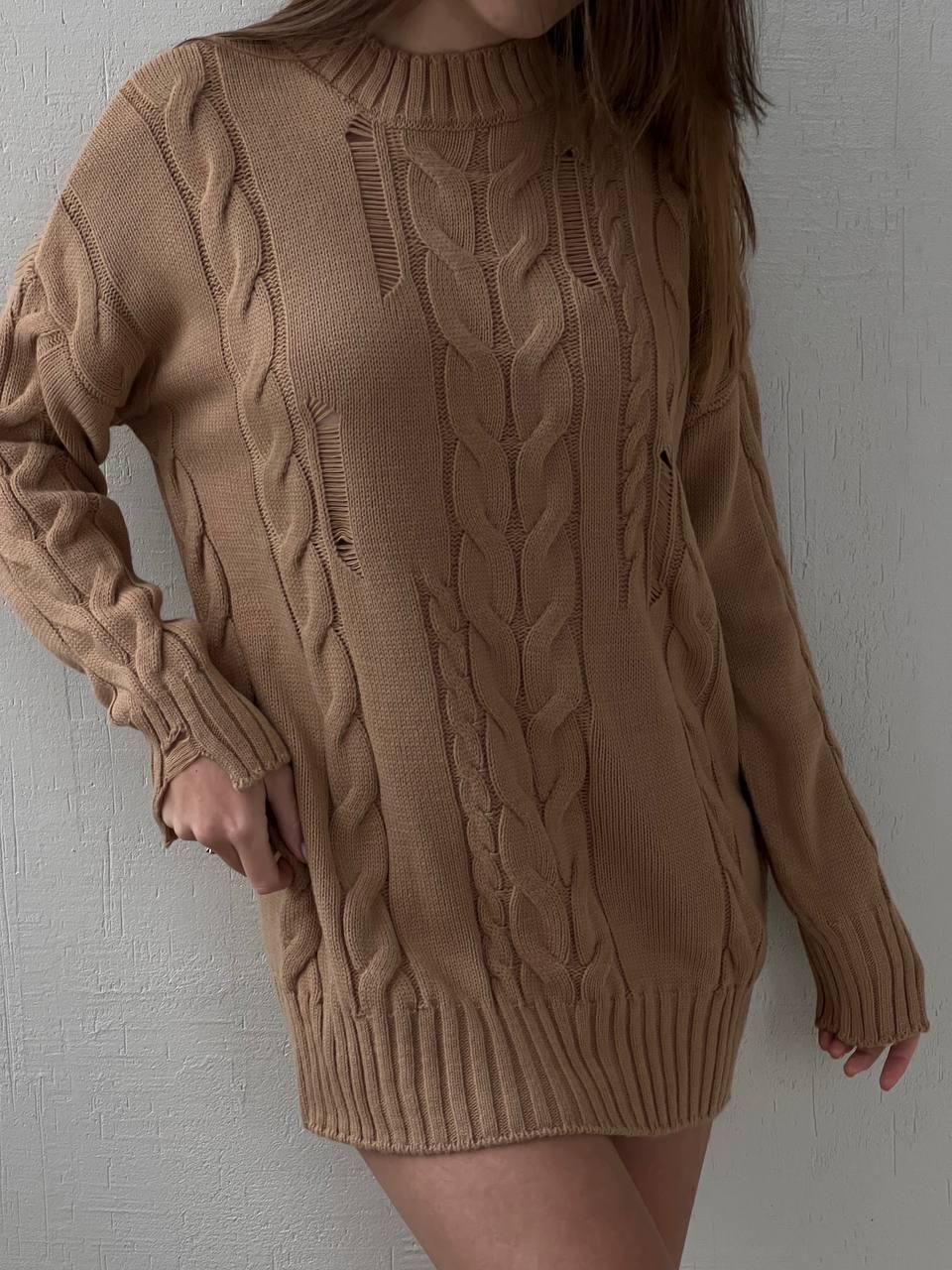 Вільний светр туніка з візерунком та потертостями (р. 42-46) 77043071, фото 1