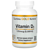 California Gold Nutrition, вітамін D3, 125 мкг (5000 МО), 360 капсул з риб ячого желатину