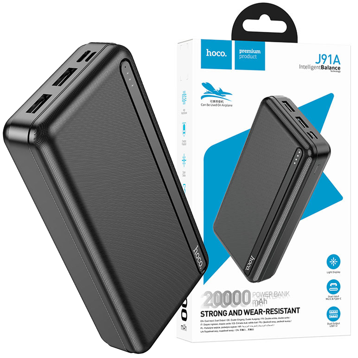 Повербанк 20000mAh HOCO J91A 2*USB 20000 мАч 2.1A Black