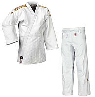Профессиональное кимоно для дзюдо размер 185 с лицензией IJF белое/золотые полосы Adidas
