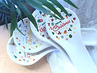 Праздничная керамическая подставка под ложку на подарок на Новый Год и Рождество. 24 см