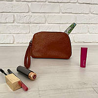 Коричнева шкіряна косметичка Woman's heel із щільною текстурою та блискавкою (В-476-5)