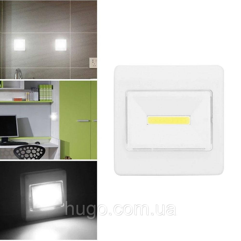 Светодиодный LED светильник ночник выключатель на батарейках COB light ...