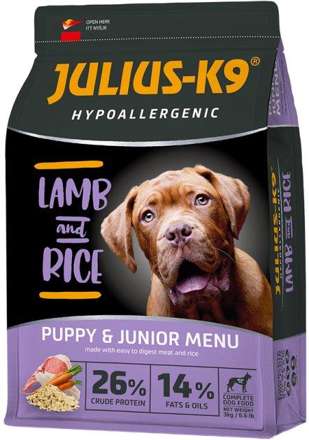 Сухий гіпоалергенний корм для цуценят найвищої якості Julius-K9 LAMB and RICE Puppy & Junior Menu 12ягням і рисом