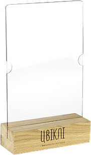 Менюхолдер А5, тримач меню на дерев'яній підставці з натурального дуба з гравіюванням