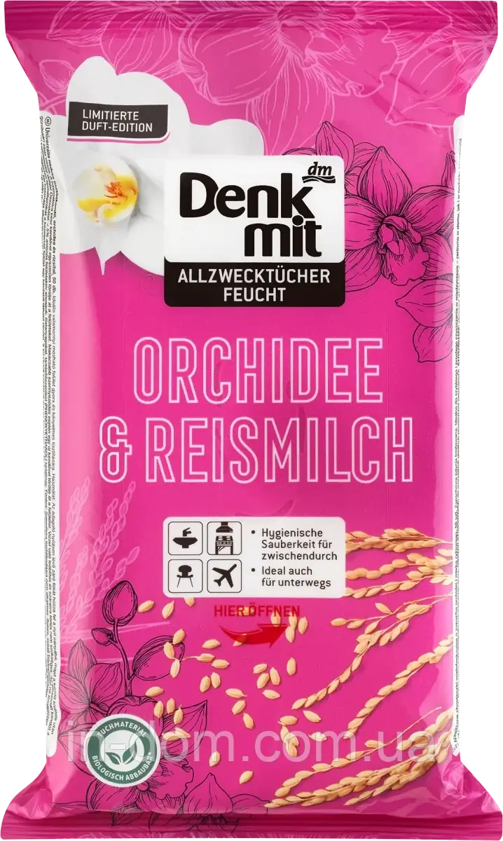 Denkmit Feuchte Allzwecktücher Reismilch Orchidee Вологі серветки для швидкого очищення з ароматом орхідеї 50 шт